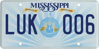 MS license plate LUK006