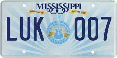 MS license plate LUK007