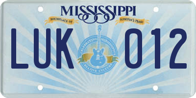 MS license plate LUK012