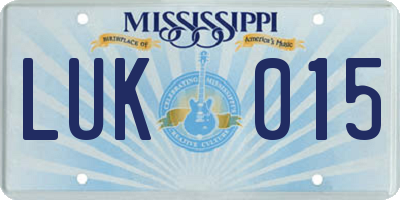 MS license plate LUK015