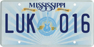 MS license plate LUK016