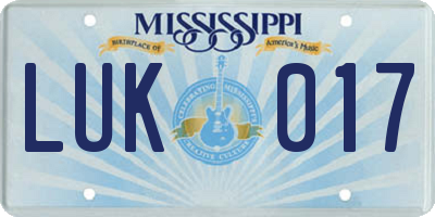 MS license plate LUK017
