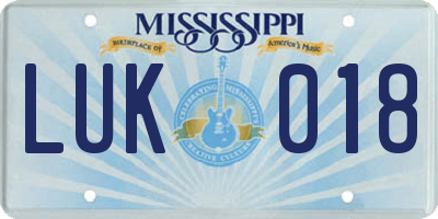 MS license plate LUK018