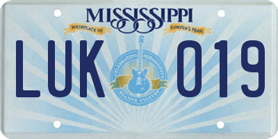 MS license plate LUK019