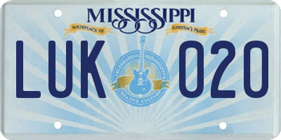 MS license plate LUK020