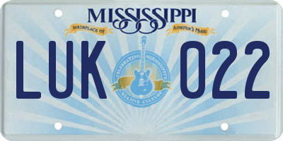 MS license plate LUK022