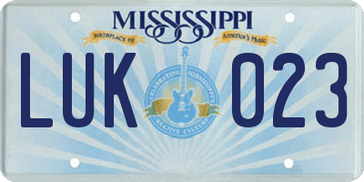 MS license plate LUK023