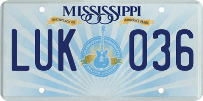 MS license plate LUK036