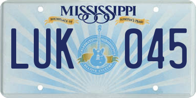 MS license plate LUK045