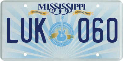 MS license plate LUK060