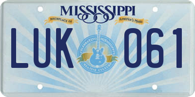 MS license plate LUK061