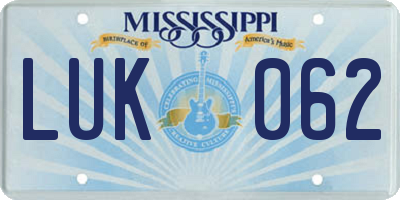 MS license plate LUK062