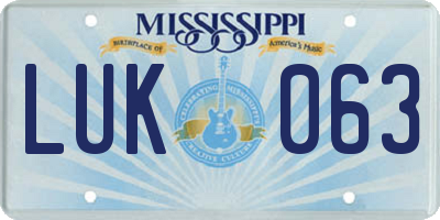 MS license plate LUK063