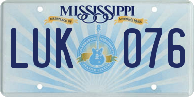 MS license plate LUK076