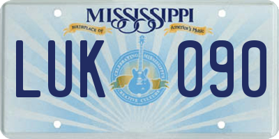 MS license plate LUK090
