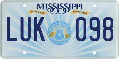 MS license plate LUK098