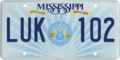 MS license plate LUK102