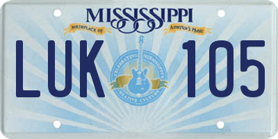 MS license plate LUK105