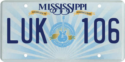 MS license plate LUK106
