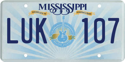 MS license plate LUK107