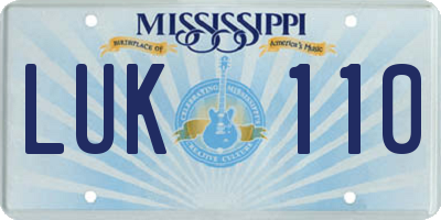 MS license plate LUK110