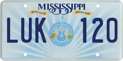 MS license plate LUK120