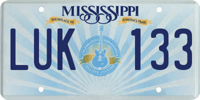 MS license plate LUK133