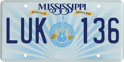 MS license plate LUK136