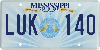 MS license plate LUK140