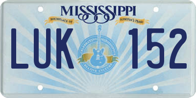 MS license plate LUK152
