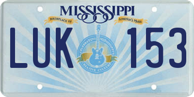 MS license plate LUK153
