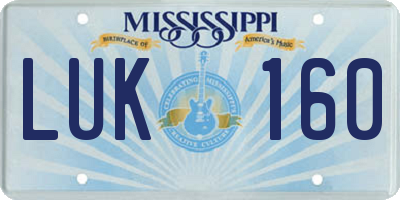 MS license plate LUK160