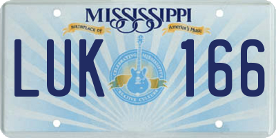 MS license plate LUK166
