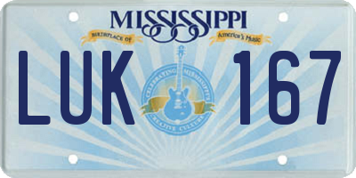 MS license plate LUK167