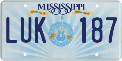 MS license plate LUK187