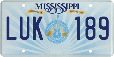MS license plate LUK189