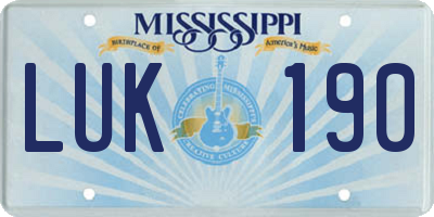 MS license plate LUK190