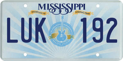 MS license plate LUK192