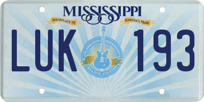 MS license plate LUK193