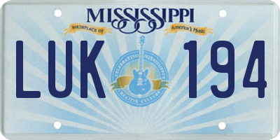 MS license plate LUK194
