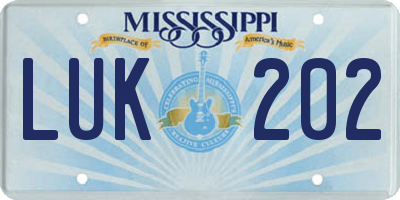 MS license plate LUK202