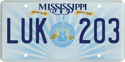MS license plate LUK203