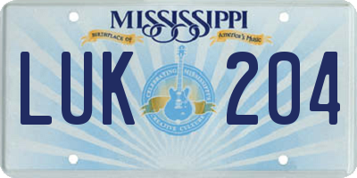 MS license plate LUK204