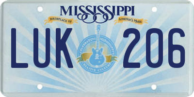 MS license plate LUK206