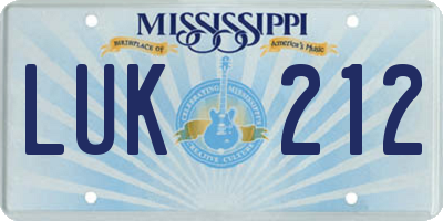 MS license plate LUK212
