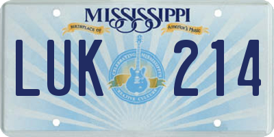MS license plate LUK214