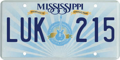 MS license plate LUK215
