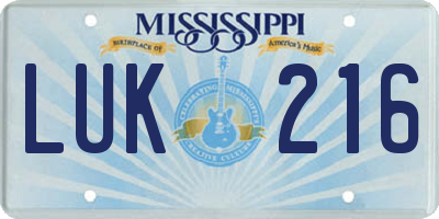 MS license plate LUK216