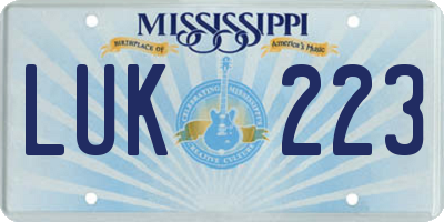MS license plate LUK223