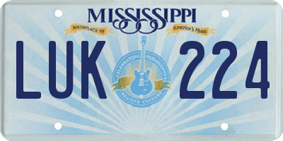 MS license plate LUK224